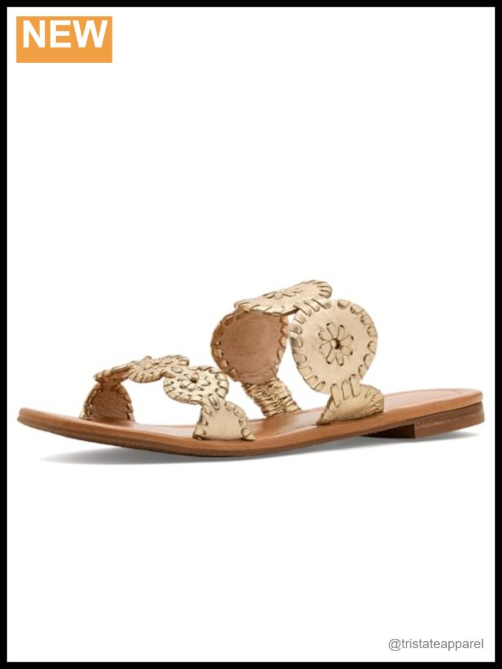 Jack Rogers Lauren II Flat Sandals Double Leather Straps Block Heel Slip On